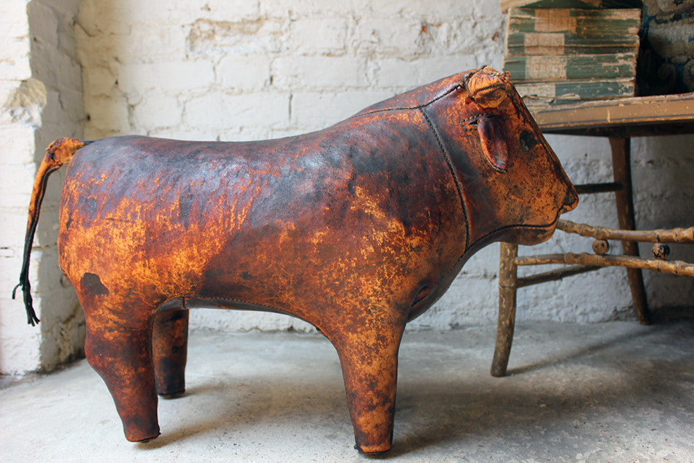 A Charming c.1960 Ormesa Leather Bull Footstool Retailed by Liberty & Co