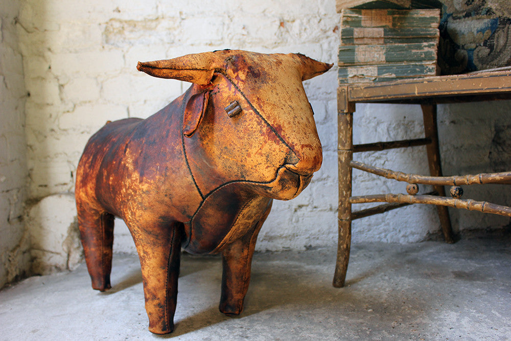 A Charming c.1960 Ormesa Leather Bull Footstool Retailed by Liberty & Co