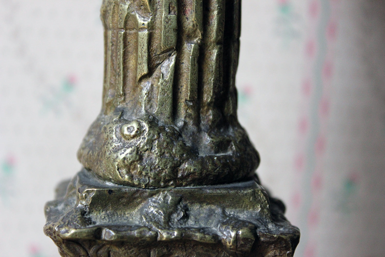 A Good Pair of Large 19thC Ormolu Candlesticks Modelled as Corinthian Capital Ruins c.1890
