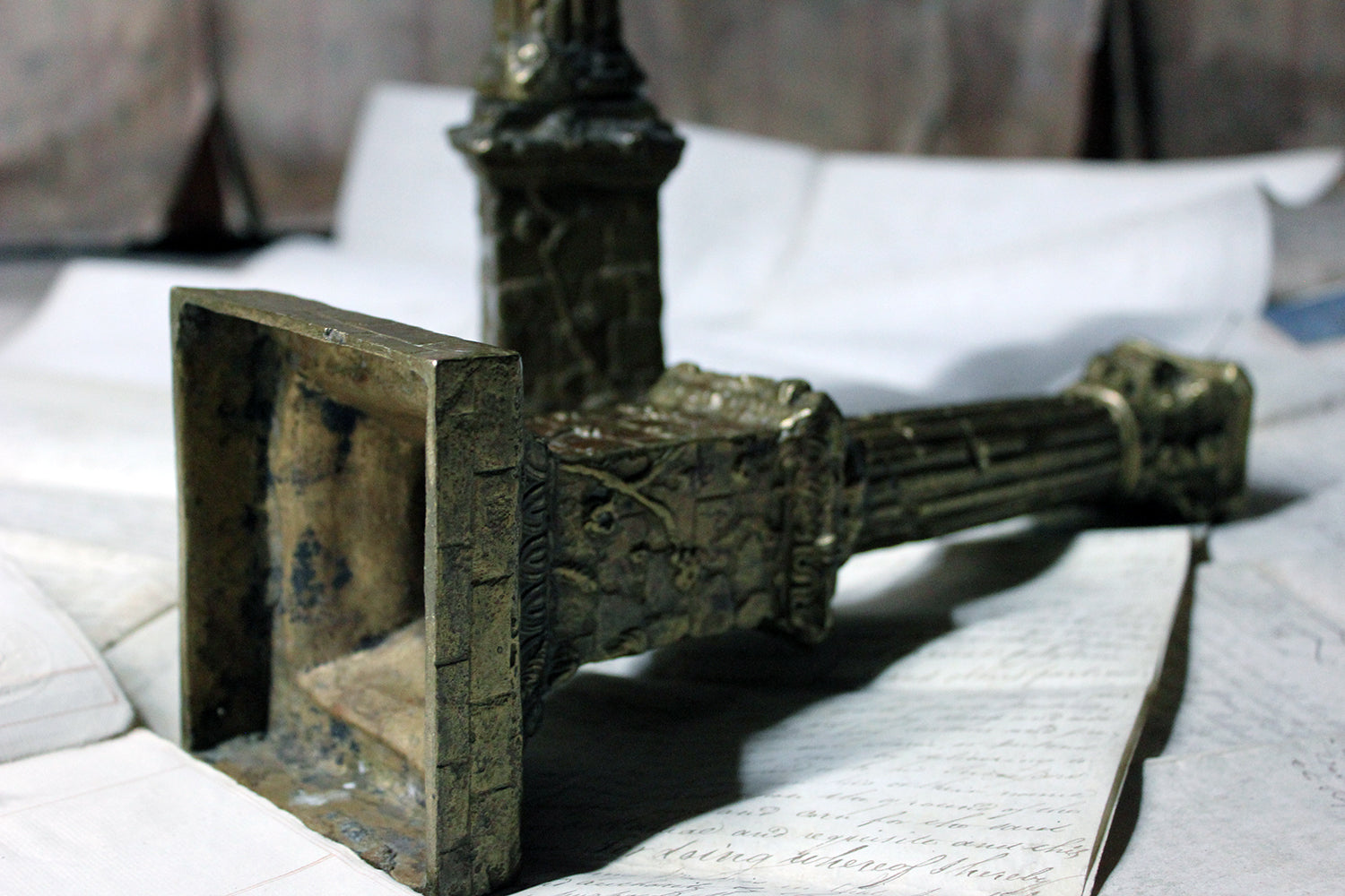 A Good Pair of Large 19thC Ormolu Candlesticks Modelled as Corinthian Capital Ruins c.1890