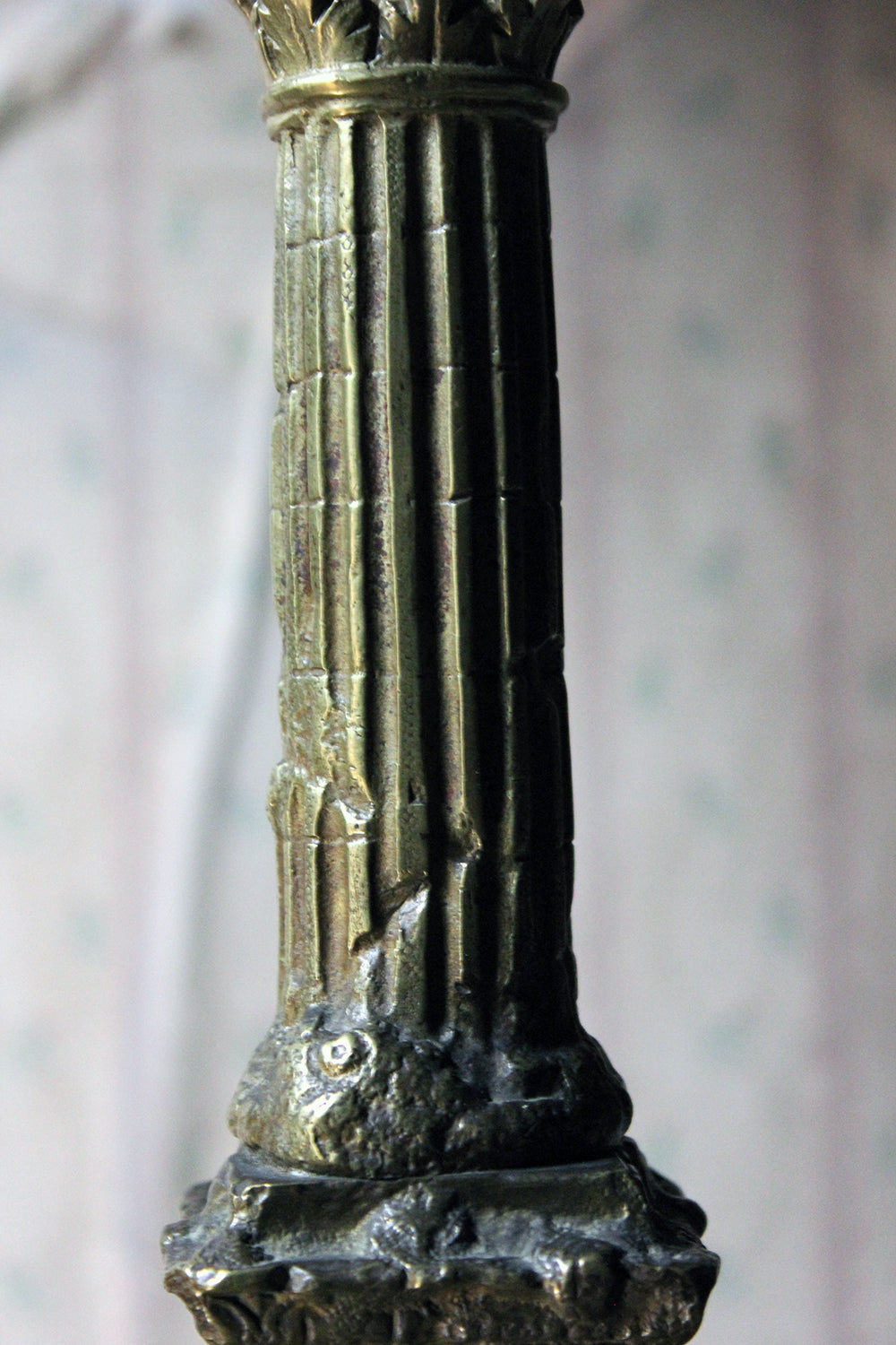 A Good Pair of Large 19thC Ormolu Candlesticks Modelled as Corinthian Capital Ruins c.1890