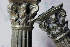 A Good Pair of Large 19thC Ormolu Candlesticks Modelled as Corinthian Capital Ruins c.1890