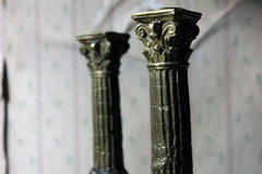 A Good Pair of Large 19thC Ormolu Candlesticks Modelled as Corinthian Capital Ruins c.1890