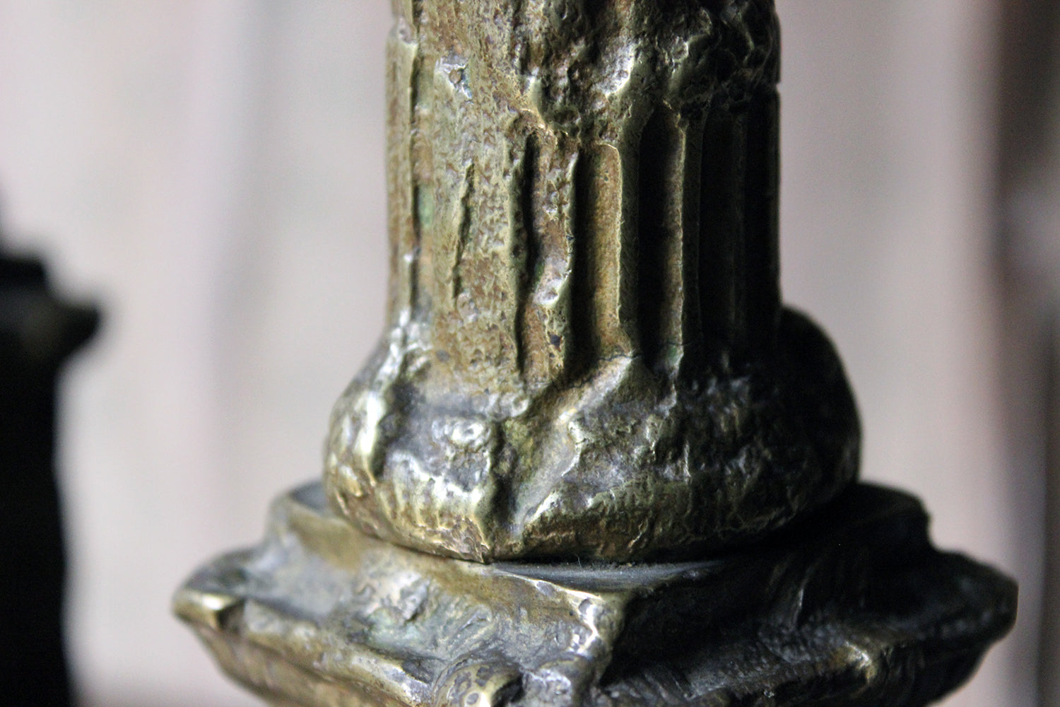 A Good Pair of Large 19thC Ormolu Candlesticks Modelled as Corinthian Capital Ruins c.1890