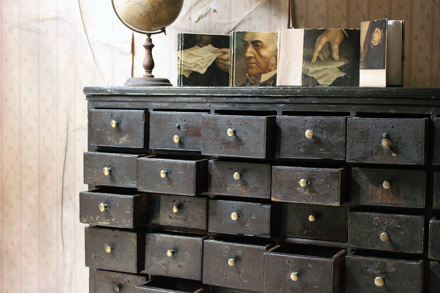 A 19thC Painted Pine Bank of Thirty-Six Drawers c.1870