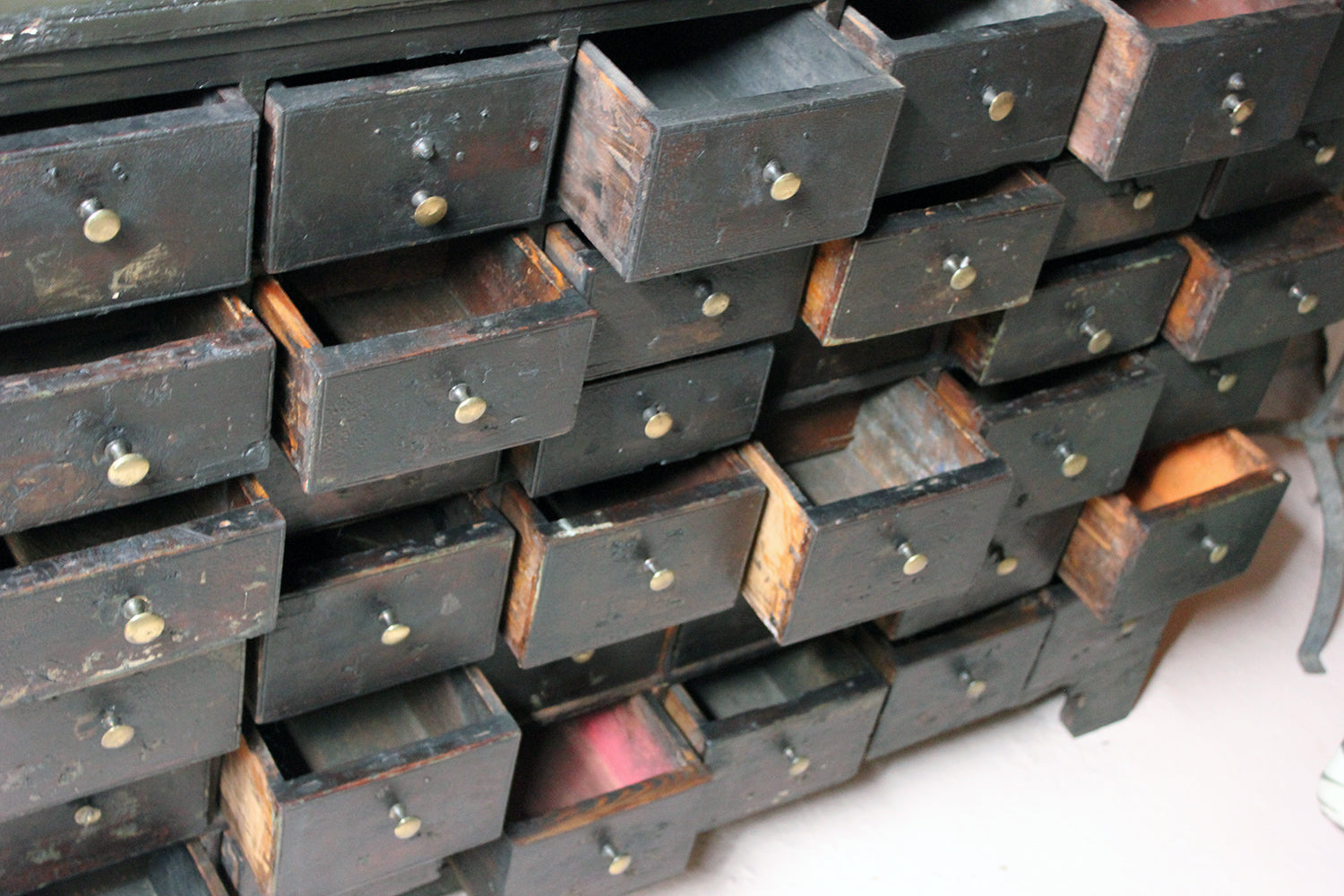A 19thC Painted Pine Bank of Thirty-Six Drawers c.1870