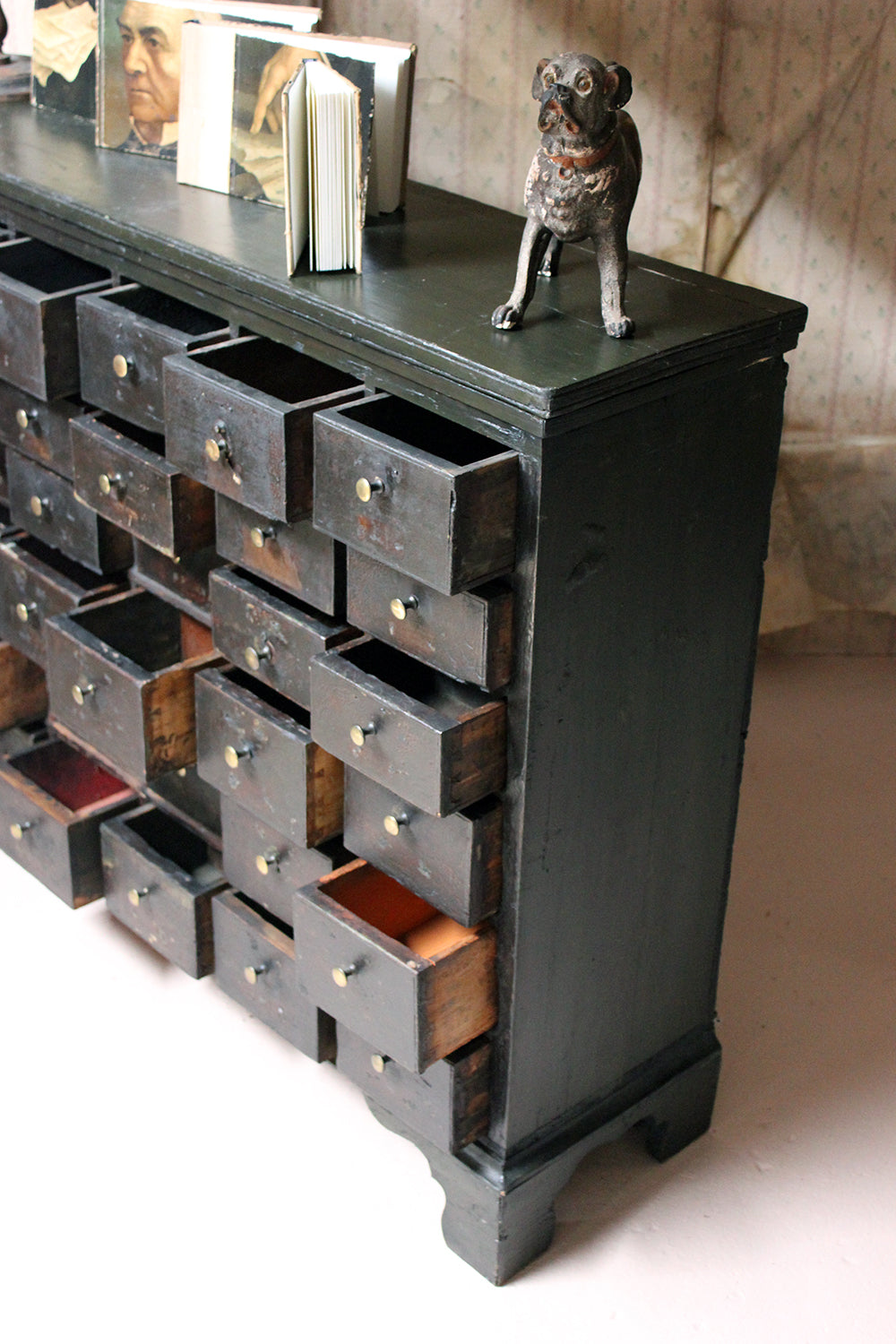 A 19thC Painted Pine Bank of Thirty-Six Drawers c.1870