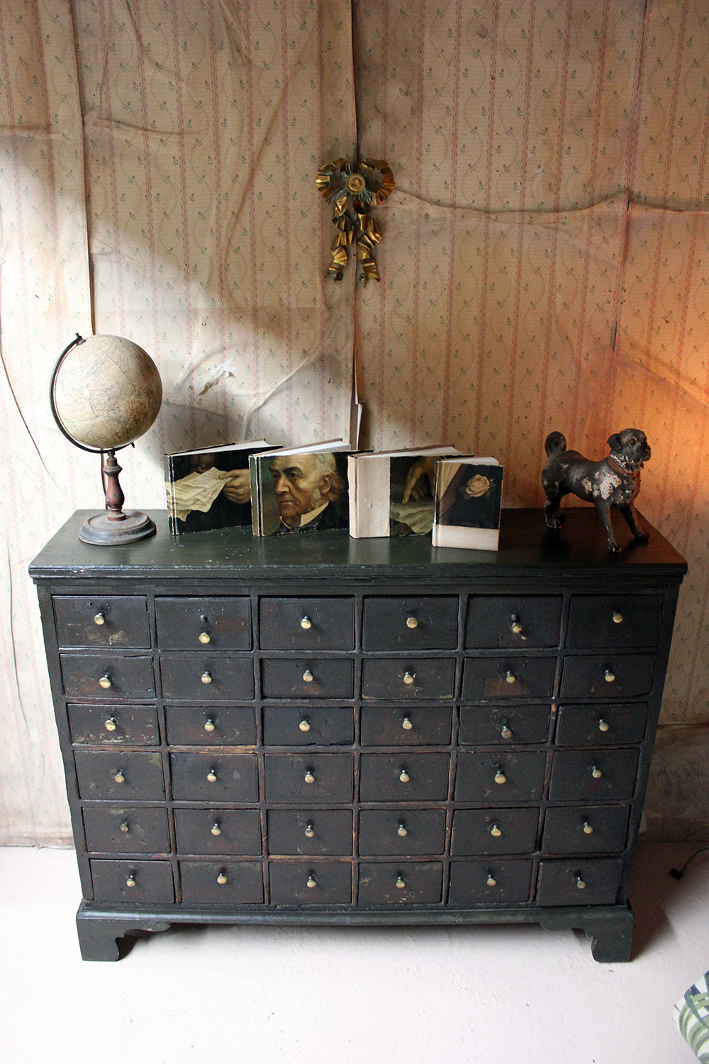 A 19thC Painted Pine Bank of Thirty-Six Drawers c.1870