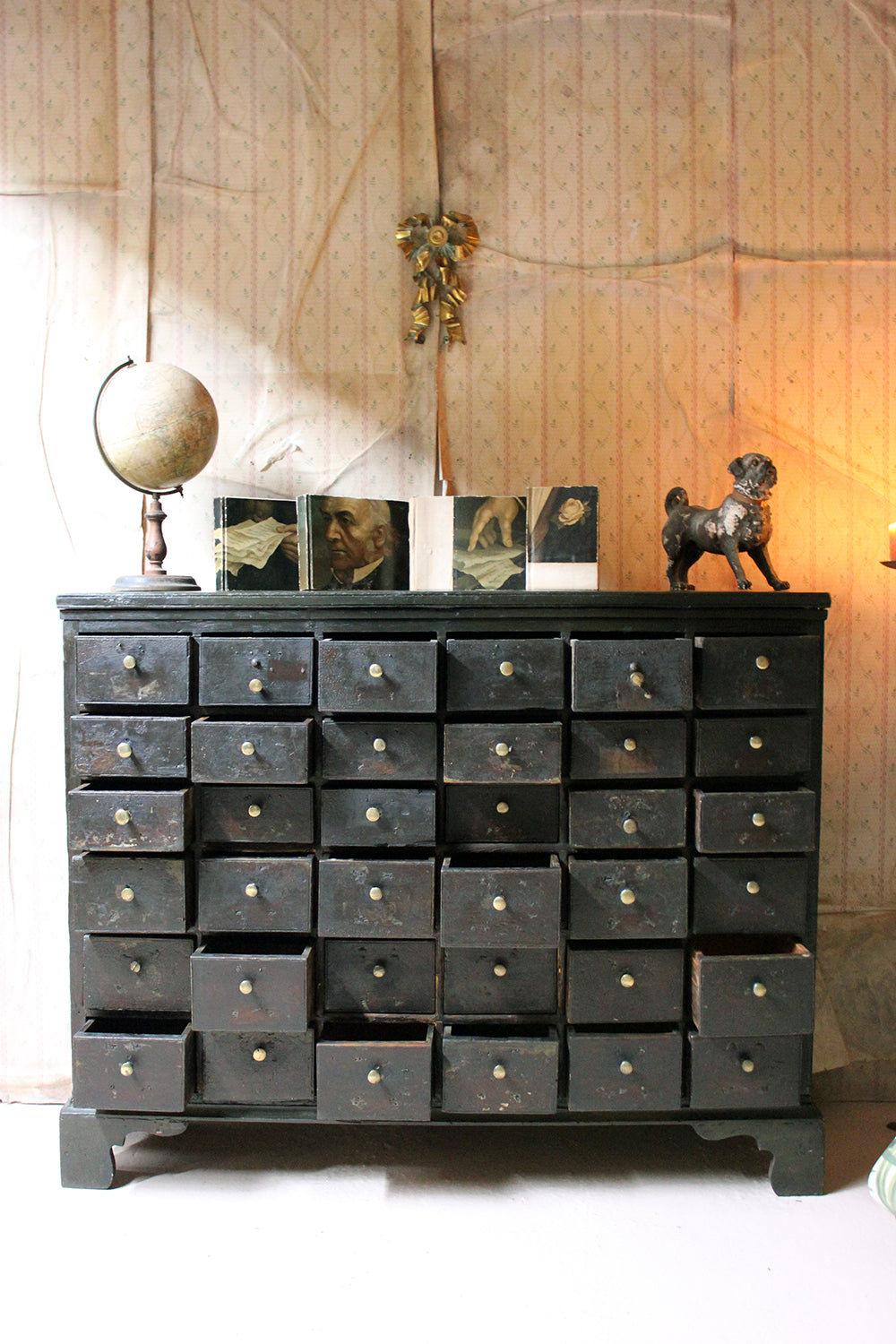 A 19thC Painted Pine Bank of Thirty-Six Drawers c.1870
