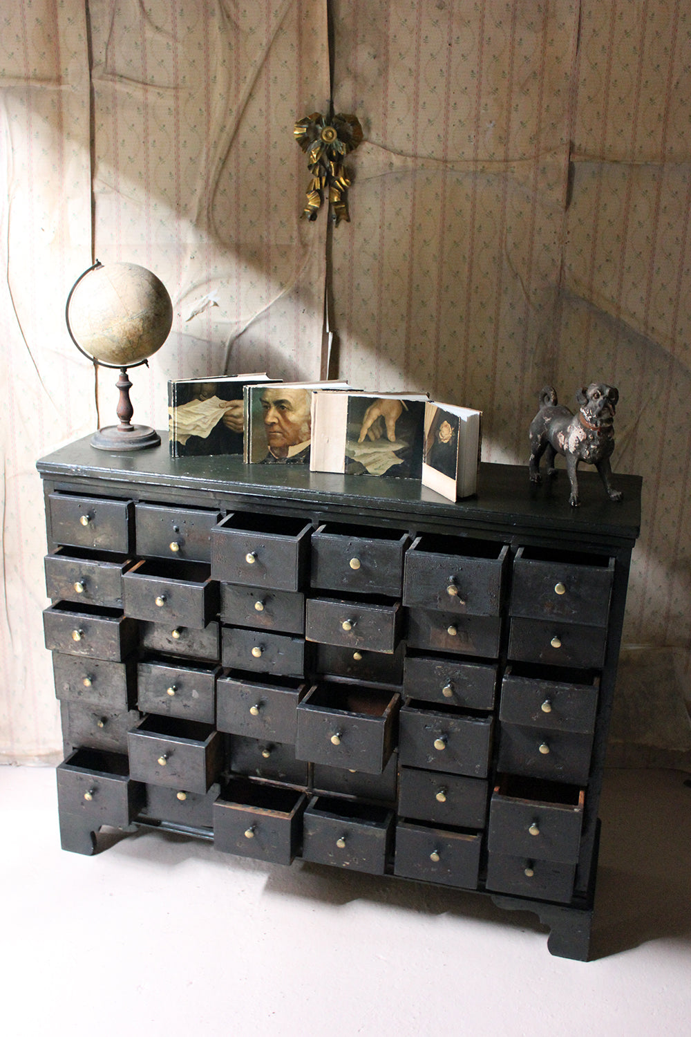 A 19thC Painted Pine Bank of Thirty-Six Drawers c.1870