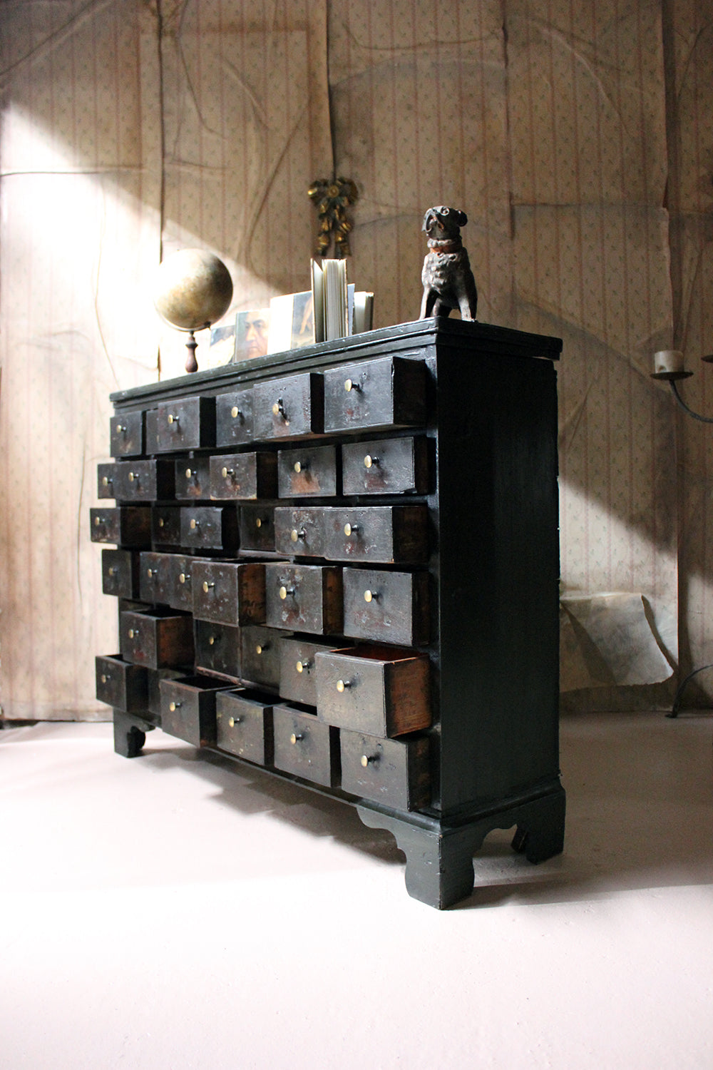A 19thC Painted Pine Bank of Thirty-Six Drawers c.1870