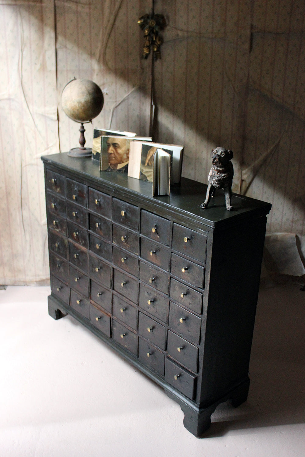 A 19thC Painted Pine Bank of Thirty-Six Drawers c.1870
