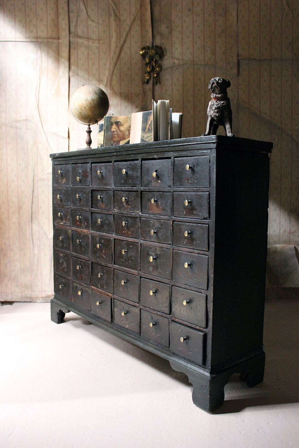 A 19thC Painted Pine Bank of Thirty-Six Drawers c.1870