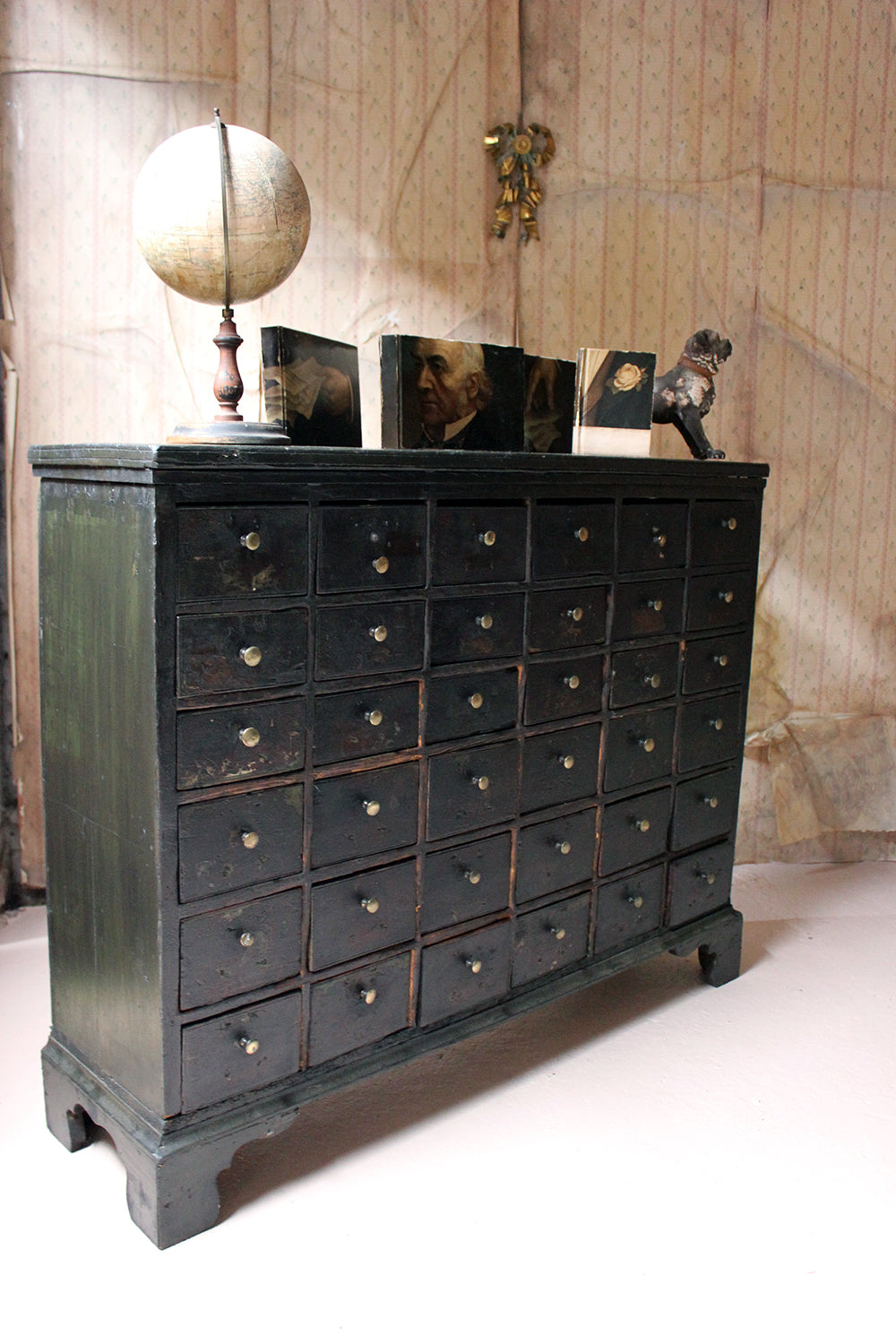 A 19thC Painted Pine Bank of Thirty-Six Drawers c.1870