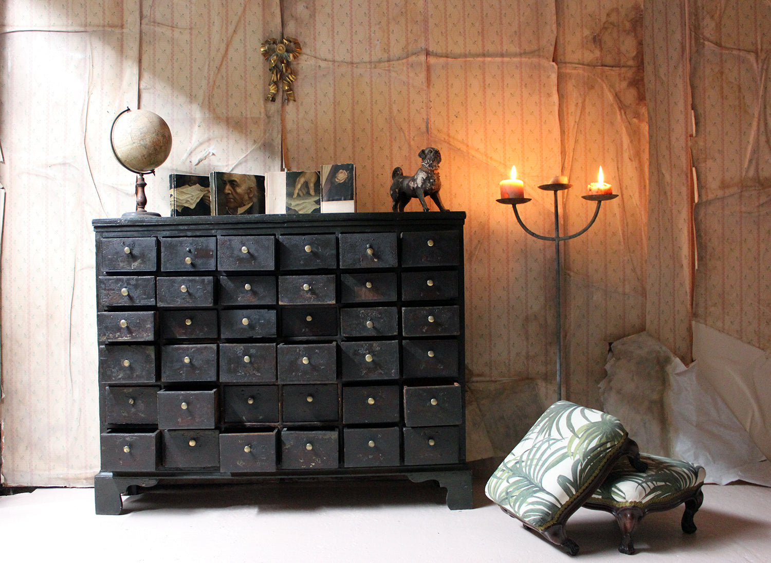 A 19thC Painted Pine Bank of Thirty-Six Drawers c.1870