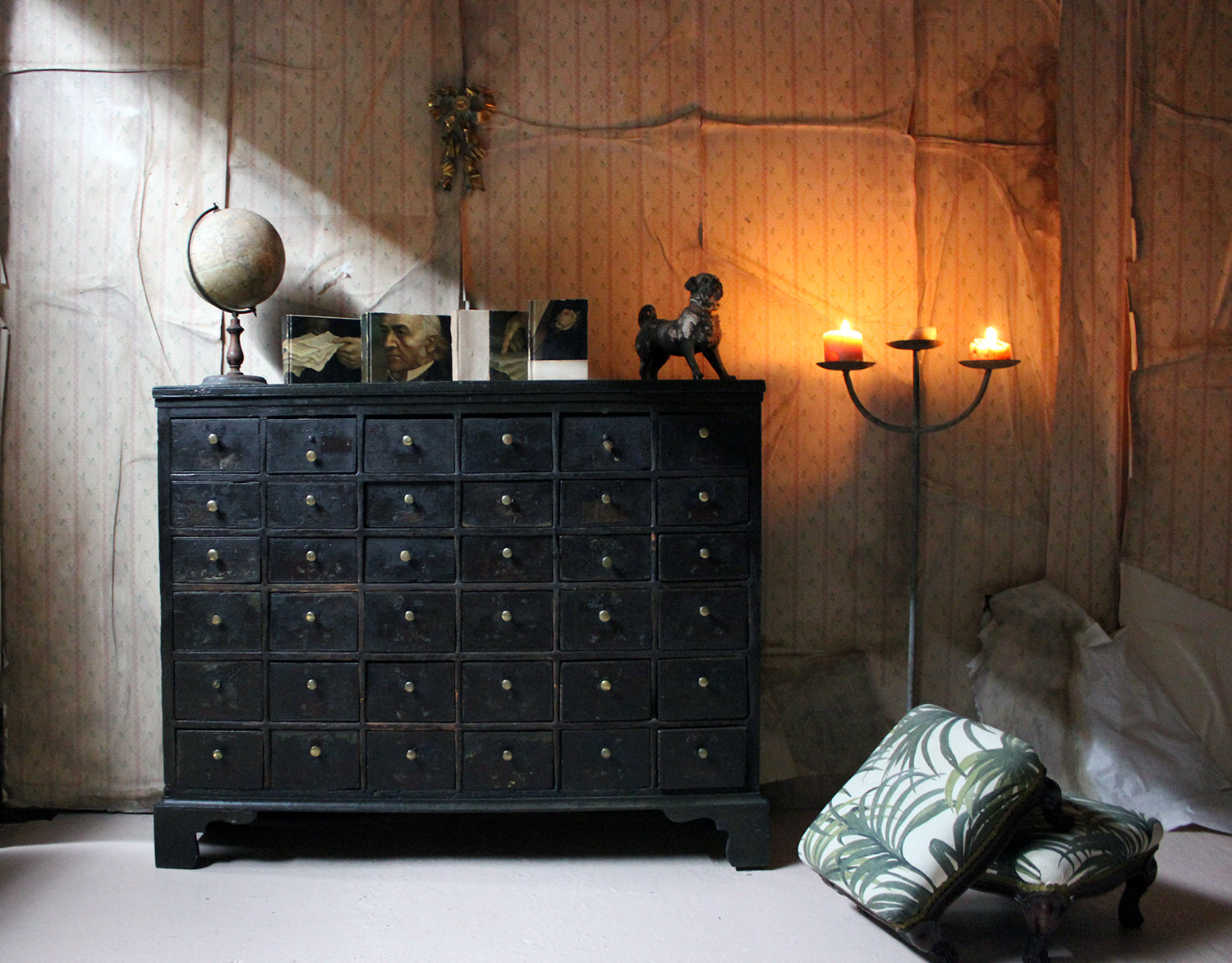 A 19thC Painted Pine Bank of Thirty-Six Drawers c.1870