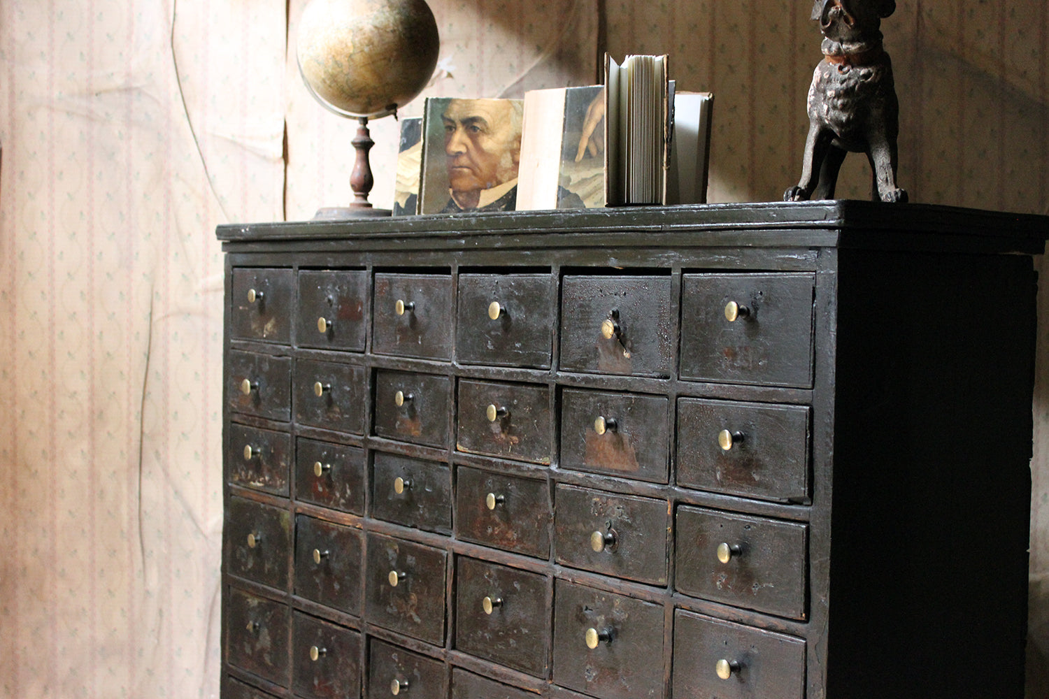 A 19thC Painted Pine Bank of Thirty-Six Drawers c.1870