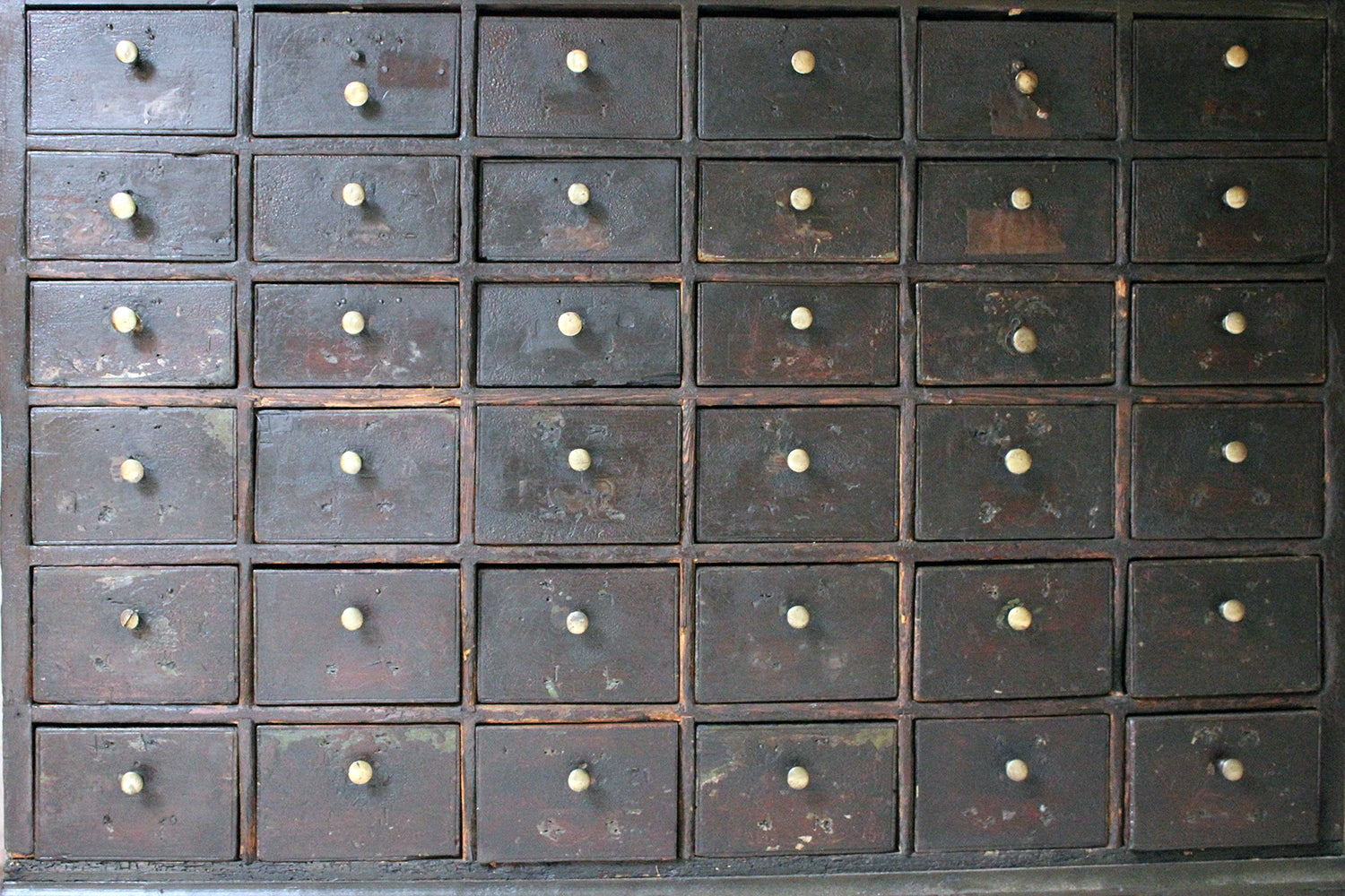 A 19thC Painted Pine Bank of Thirty-Six Drawers c.1870