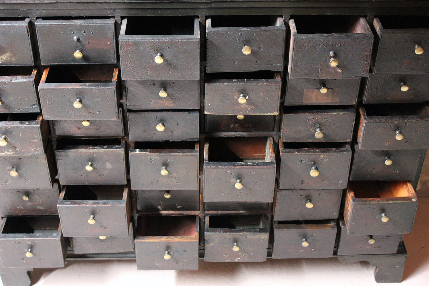 A 19thC Painted Pine Bank of Thirty-Six Drawers c.1870