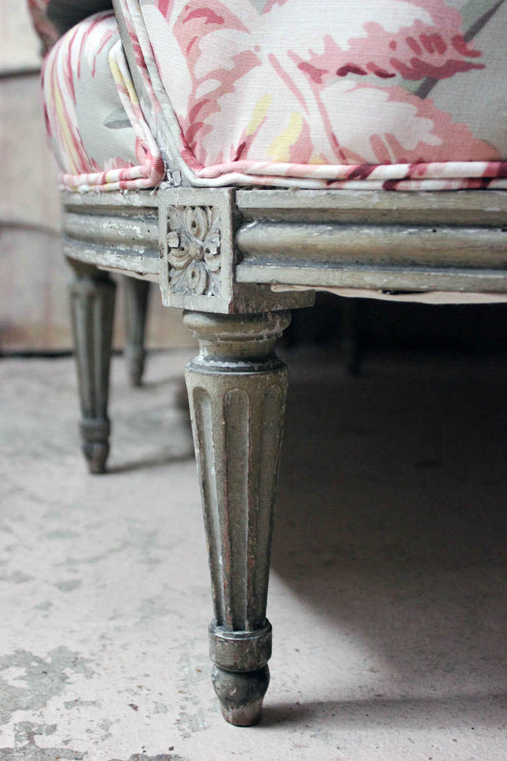 A 19thC French Painted & Upholstered Settee c.1880