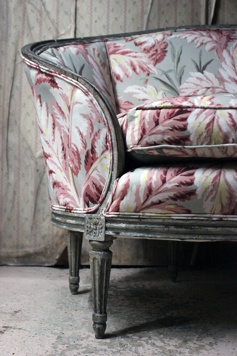 A 19thC French Painted & Upholstered Settee c.1880