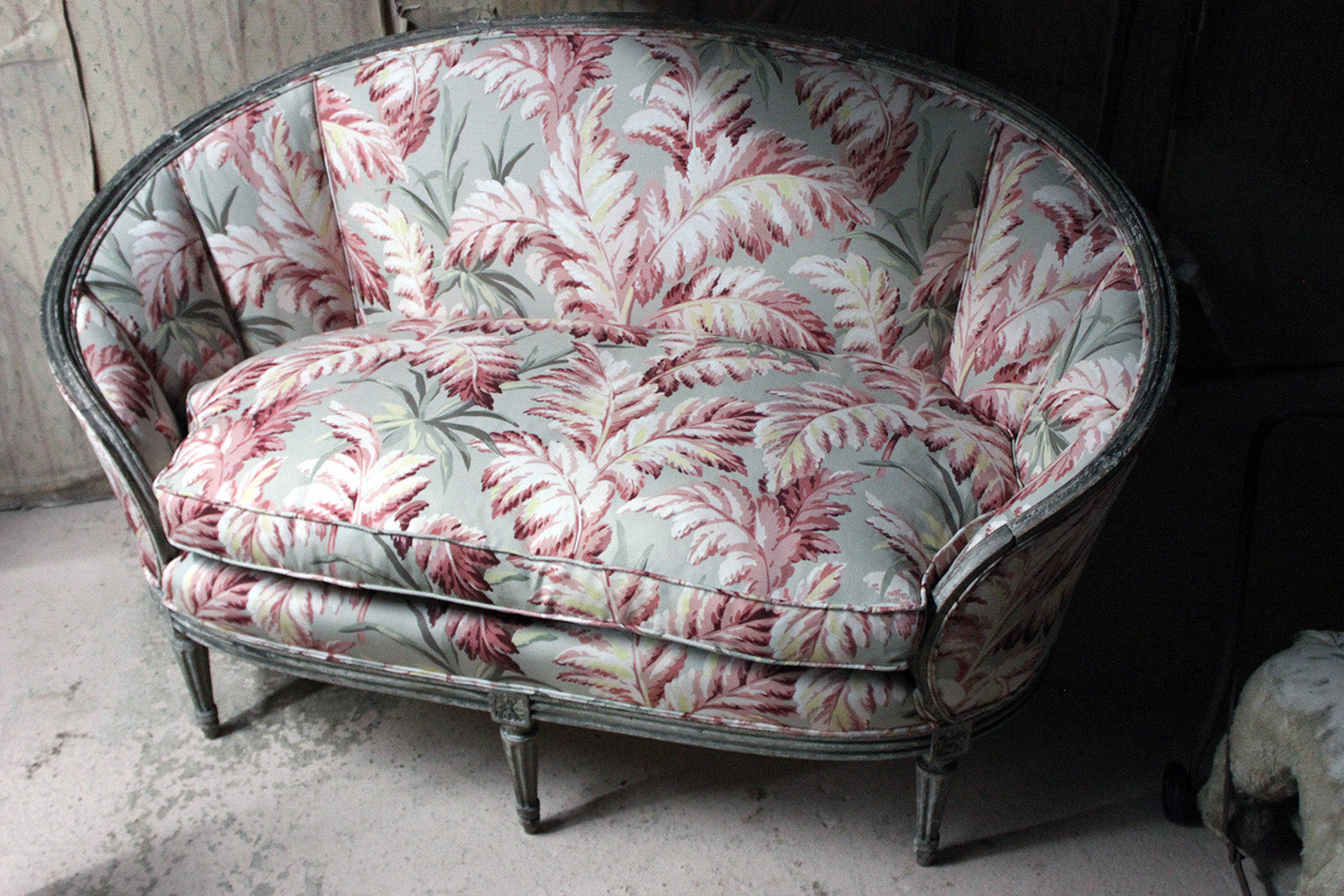 A 19thC French Painted & Upholstered Settee c.1880