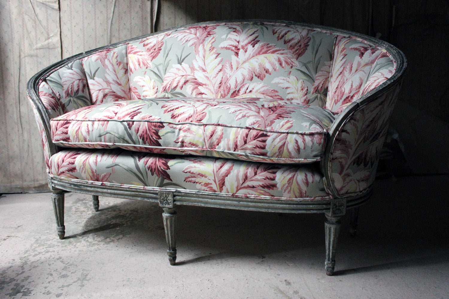 A 19thC French Painted & Upholstered Settee c.1880