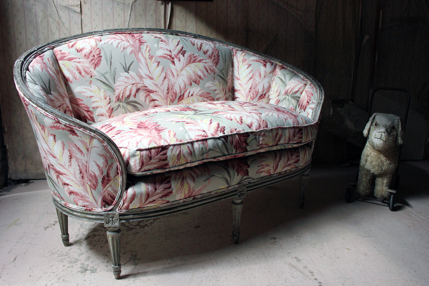 A 19thC French Painted & Upholstered Settee c.1880