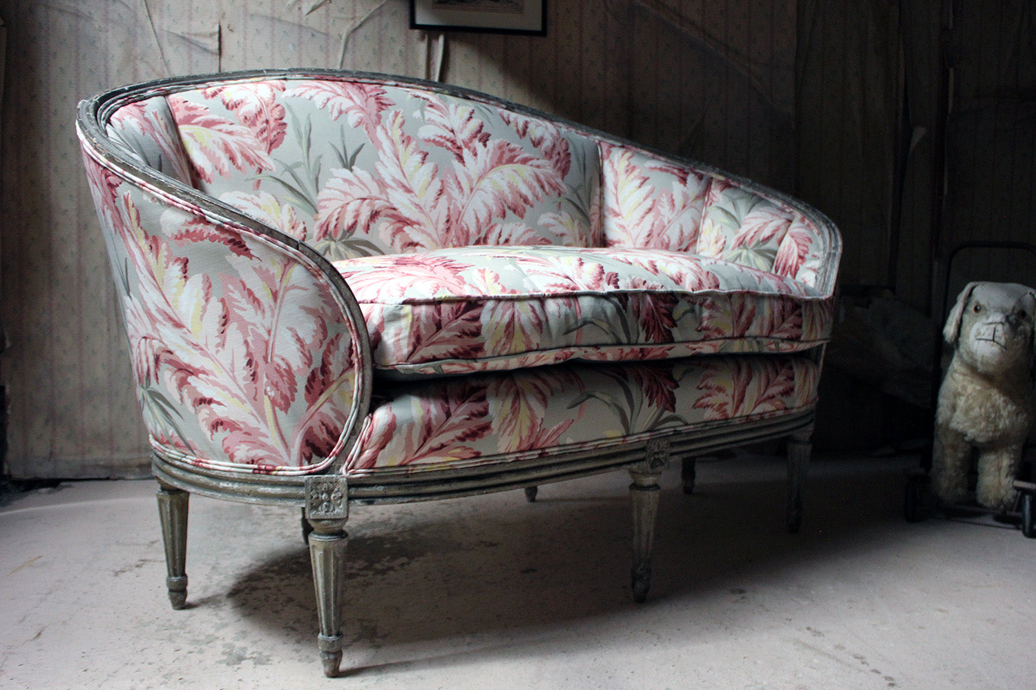 A 19thC French Painted & Upholstered Settee c.1880