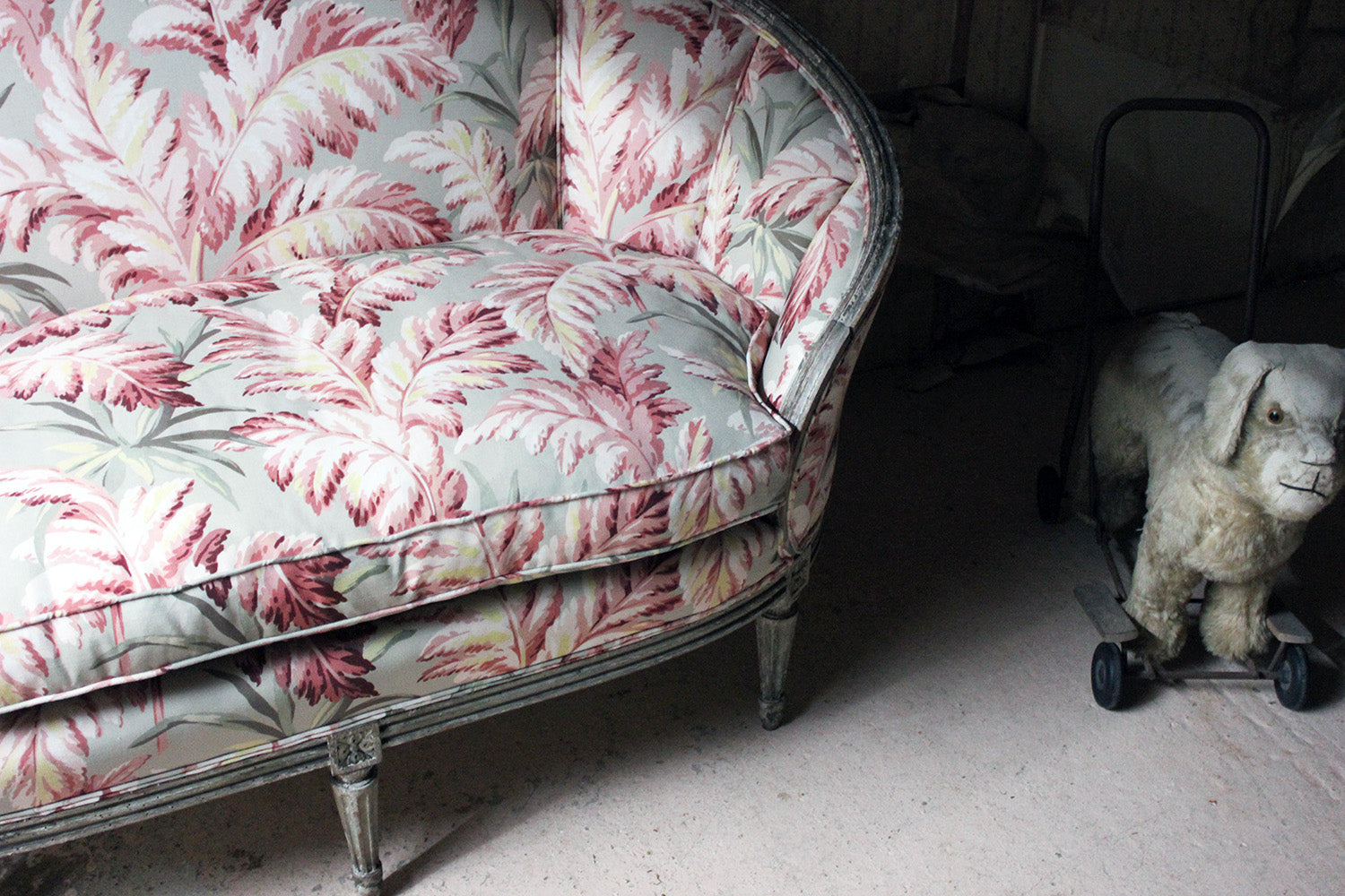 A 19thC French Painted & Upholstered Settee c.1880