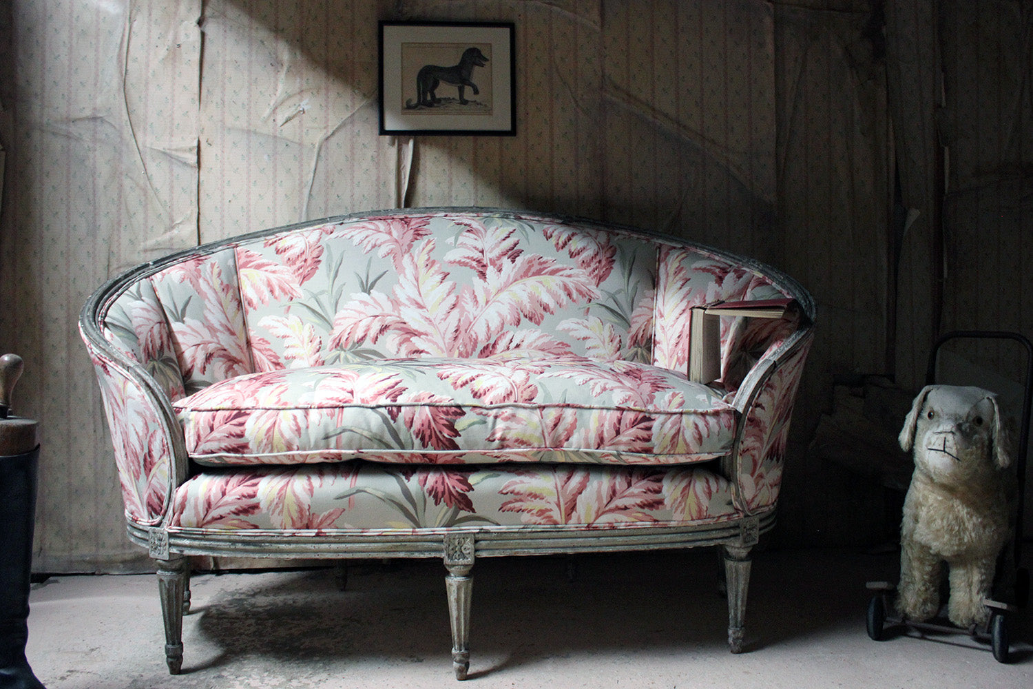 A 19thC French Painted & Upholstered Settee c.1880
