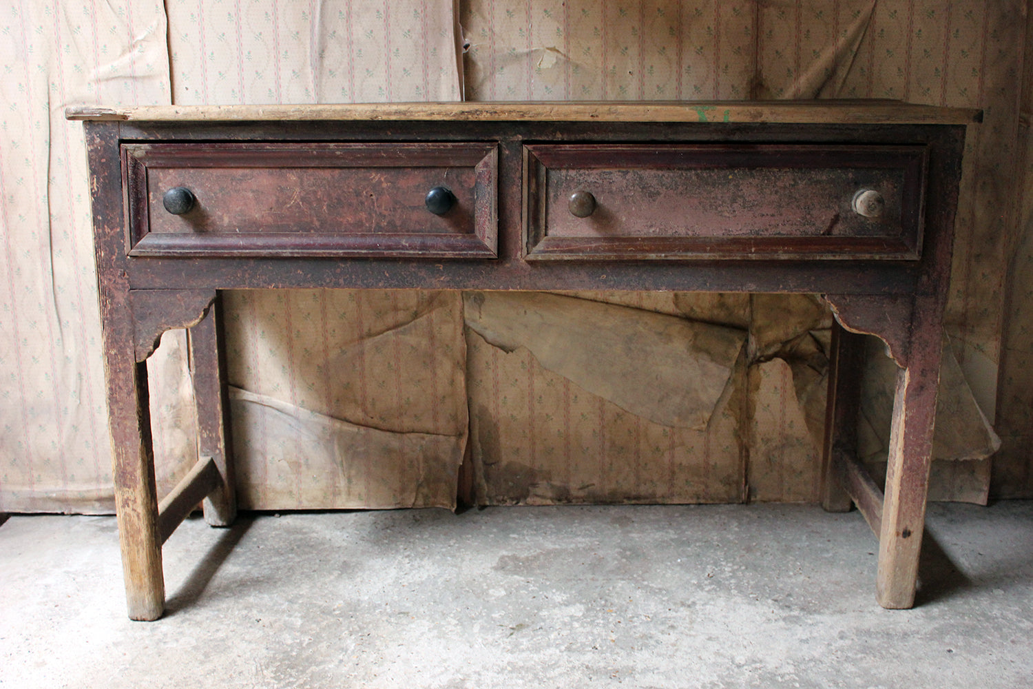 A Beautiful Late George III Painted Oak & Pine Dresser Base c.1810-30