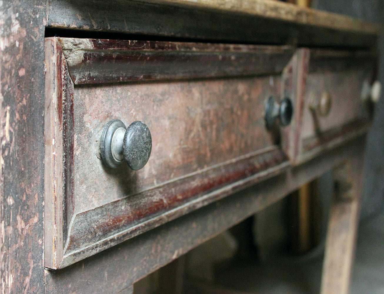 A Beautiful Late George III Painted Oak & Pine Dresser Base c.1810-30
