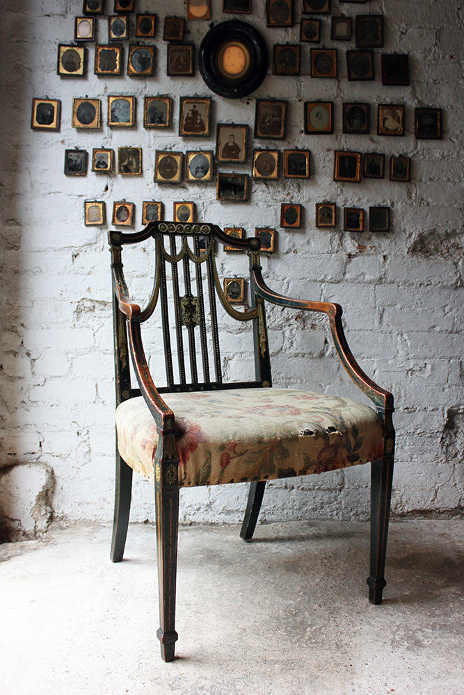 A Beautiful 18thC Japanned & Painted Elbow Chair; Attributed to Gillows c.1792-93