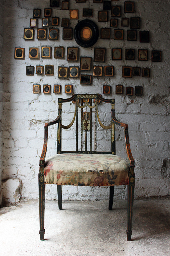 A Beautiful 18thC Japanned & Painted Elbow Chair; Attributed to Gillows c.1792-93