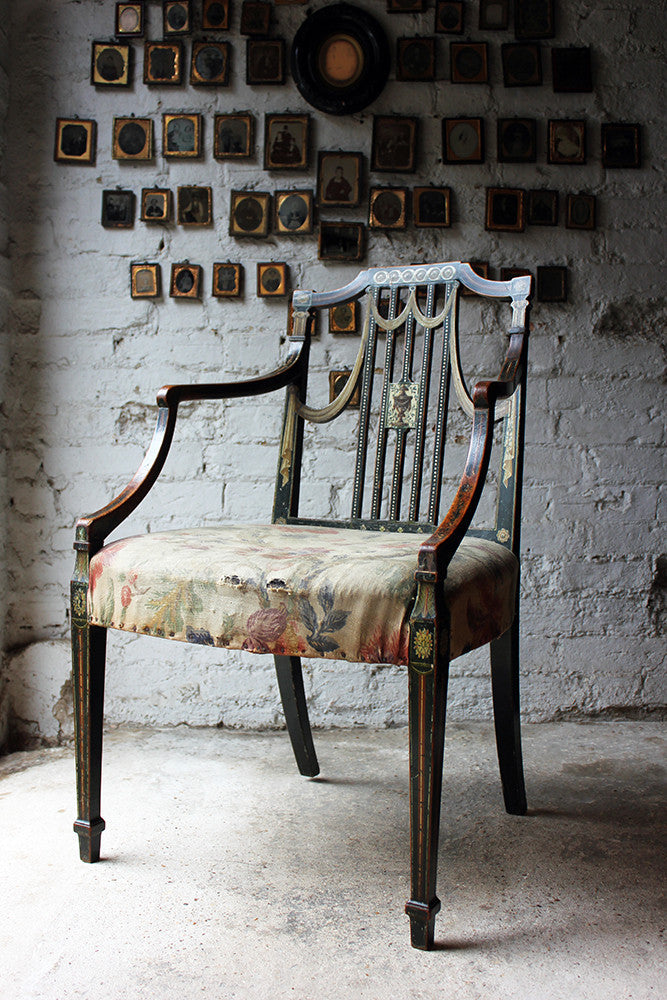 A Beautiful 18thC Japanned & Painted Elbow Chair; Attributed to Gillows c.1792-93