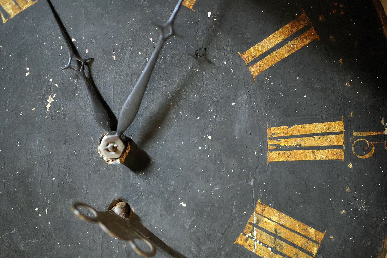 A 19thC English Provincial Painted Weight-Driven Hook & Spike Wall Clock