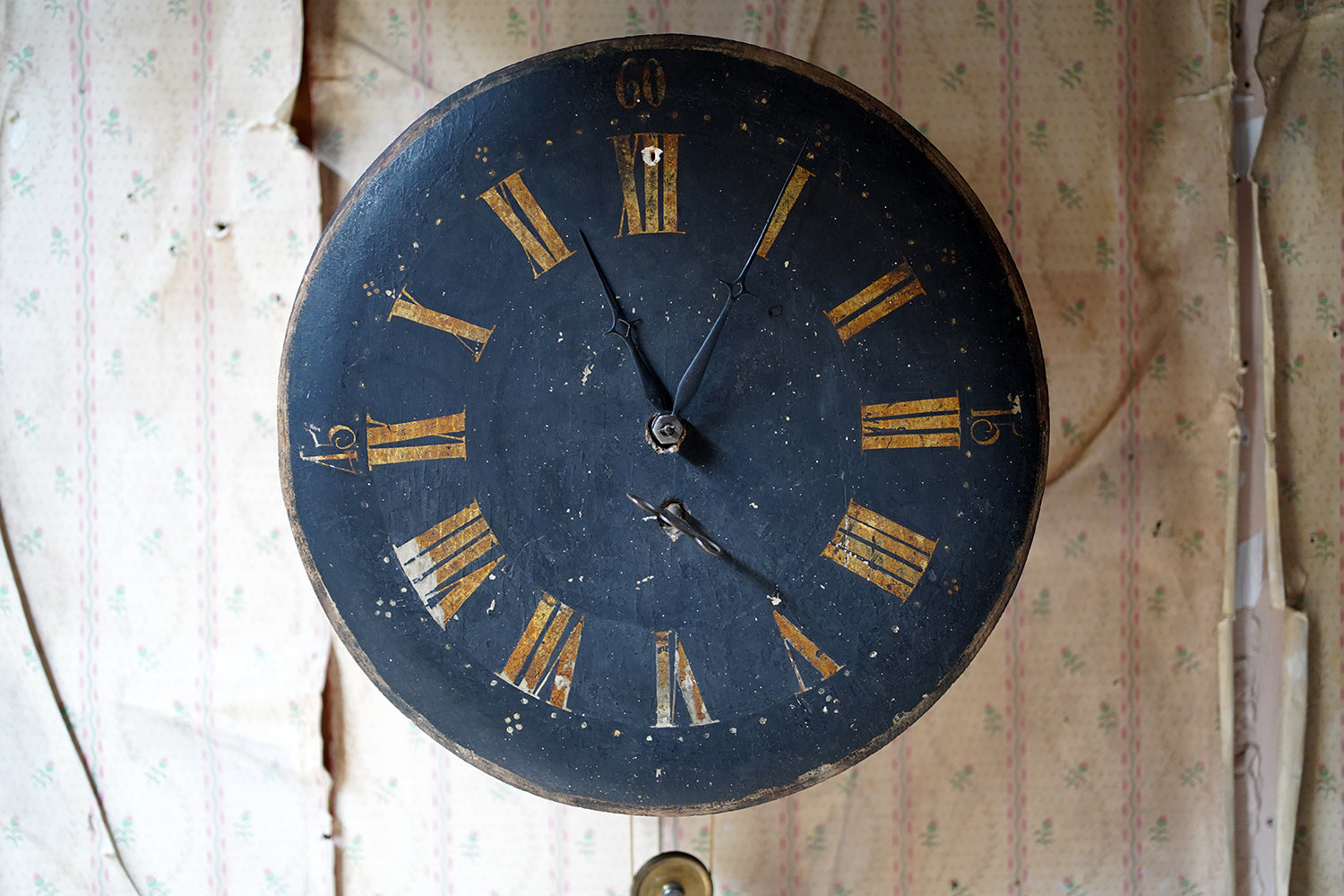 A 19thC English Provincial Painted Weight-Driven Hook & Spike Wall Clock