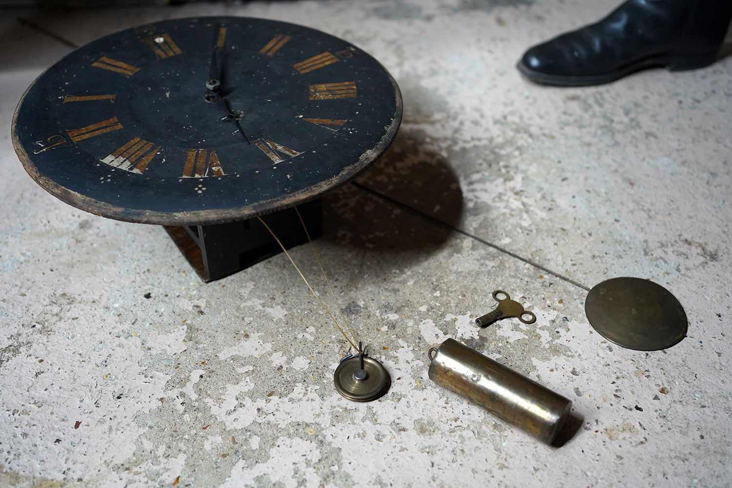 A 19thC English Provincial Painted Weight-Driven Hook & Spike Wall Clock