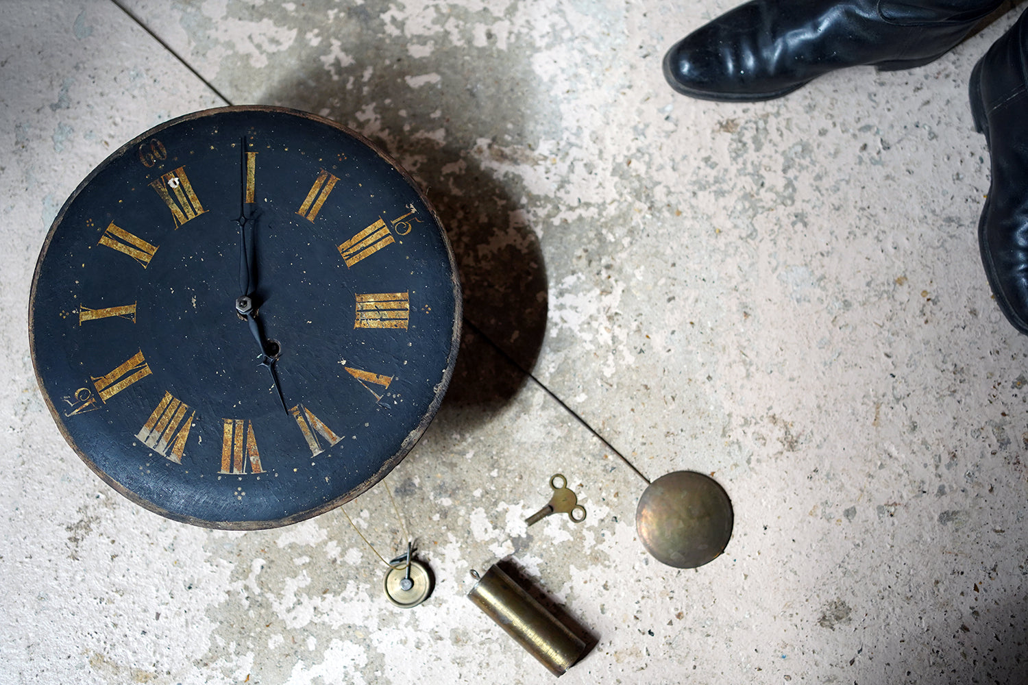 A 19thC English Provincial Painted Weight-Driven Hook & Spike Wall Clock
