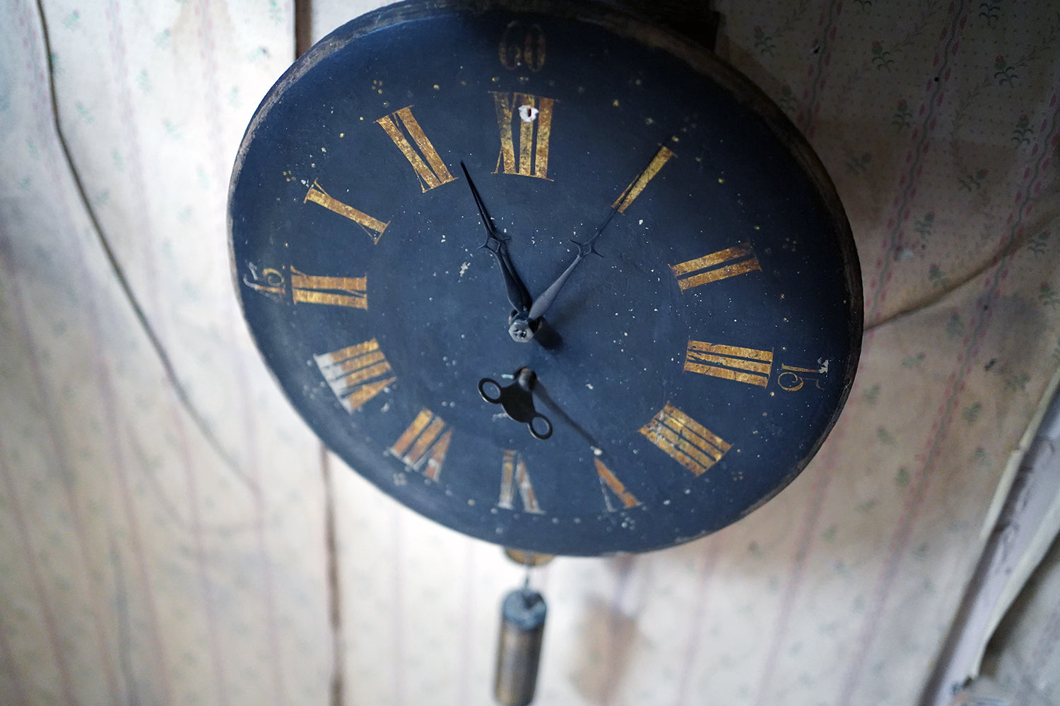 A 19thC English Provincial Painted Weight-Driven Hook & Spike Wall Clock