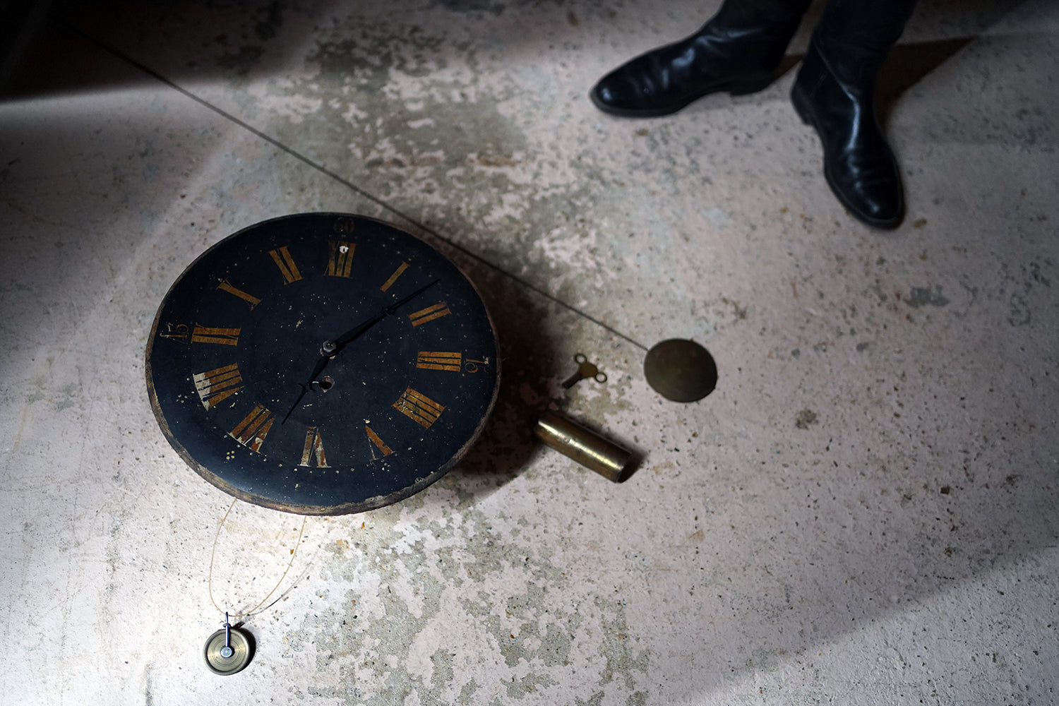 A 19thC English Provincial Painted Weight-Driven Hook & Spike Wall Clock