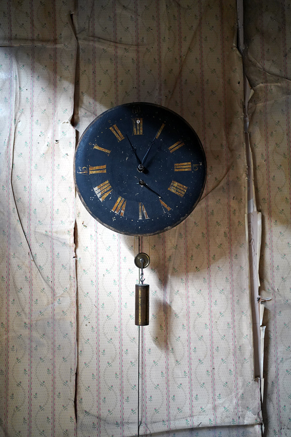 A 19thC English Provincial Painted Weight-Driven Hook & Spike Wall Clock