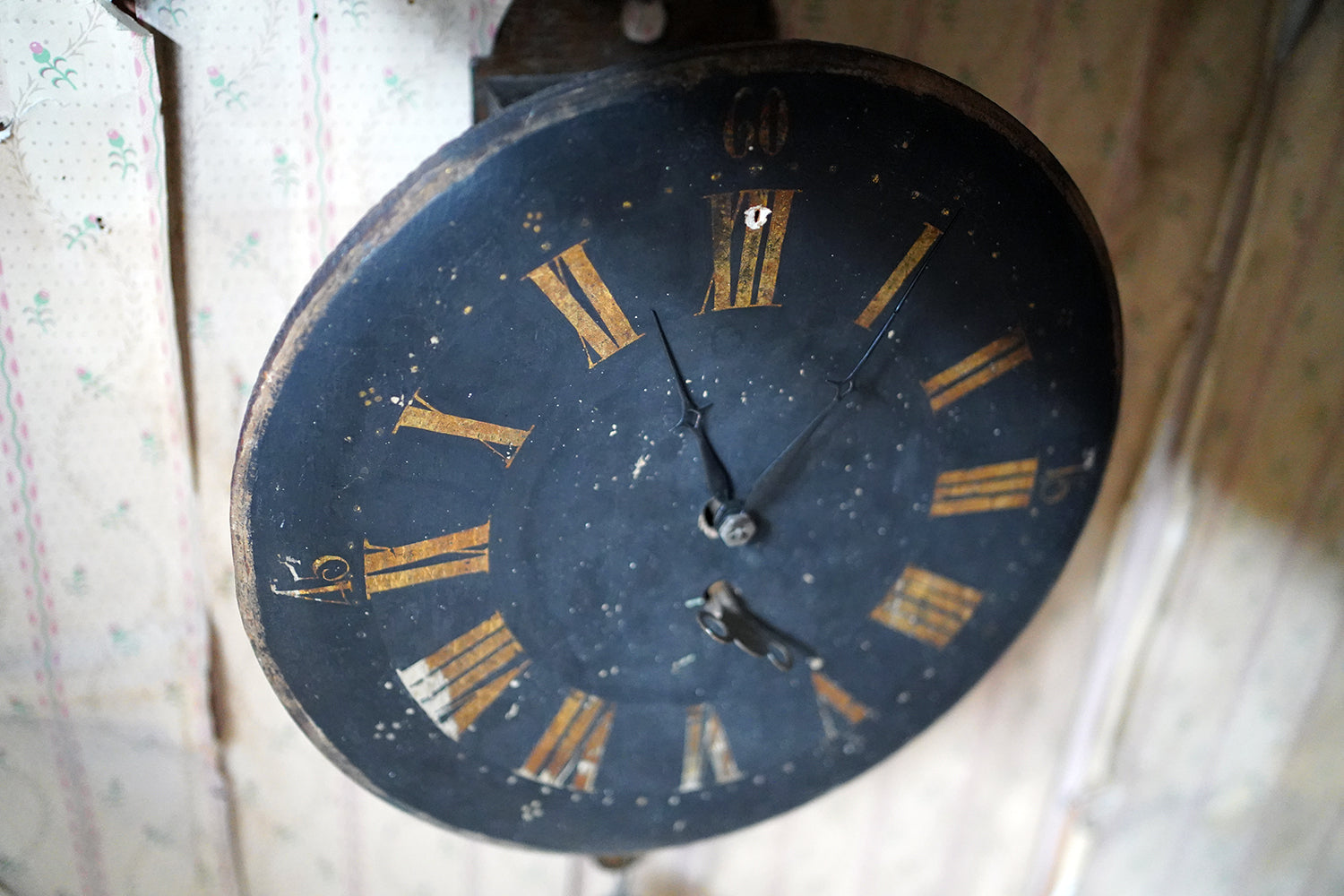 A 19thC English Provincial Painted Weight-Driven Hook & Spike Wall Clock