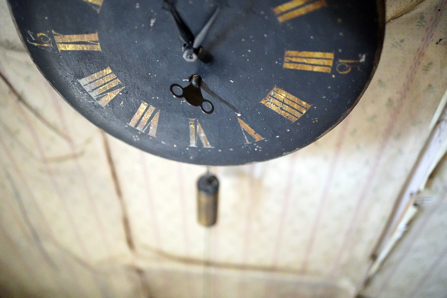 A 19thC English Provincial Painted Weight-Driven Hook & Spike Wall Clock