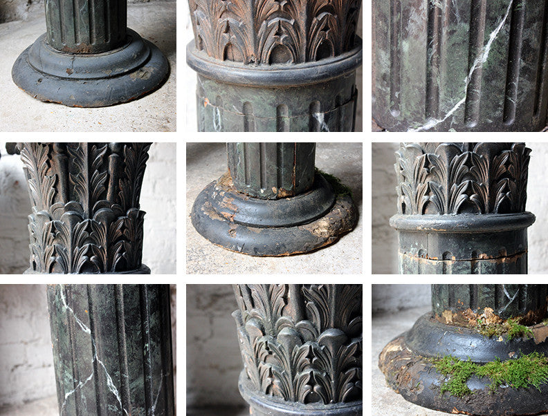 A Decorative Pair of Early 20thC Carved Pine & Faux Marble Painted Corinthian Column Pedestals c.1930-40