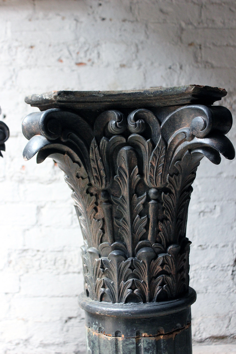 A Decorative Pair of Early 20thC Carved Pine & Faux Marble Painted Corinthian Column Pedestals c.1930-40