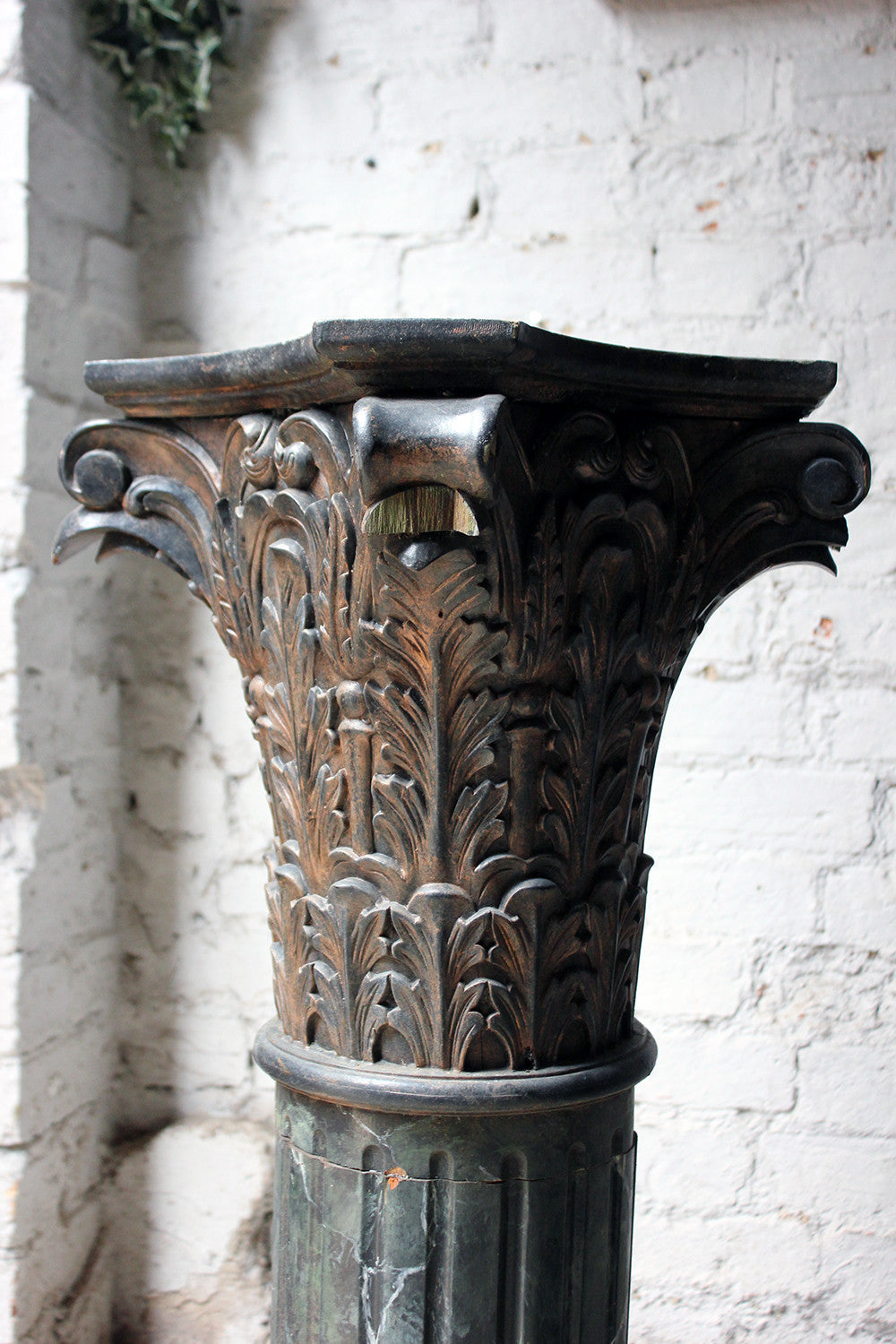 A Decorative Pair of Early 20thC Carved Pine & Faux Marble Painted Corinthian Column Pedestals c.1930-40