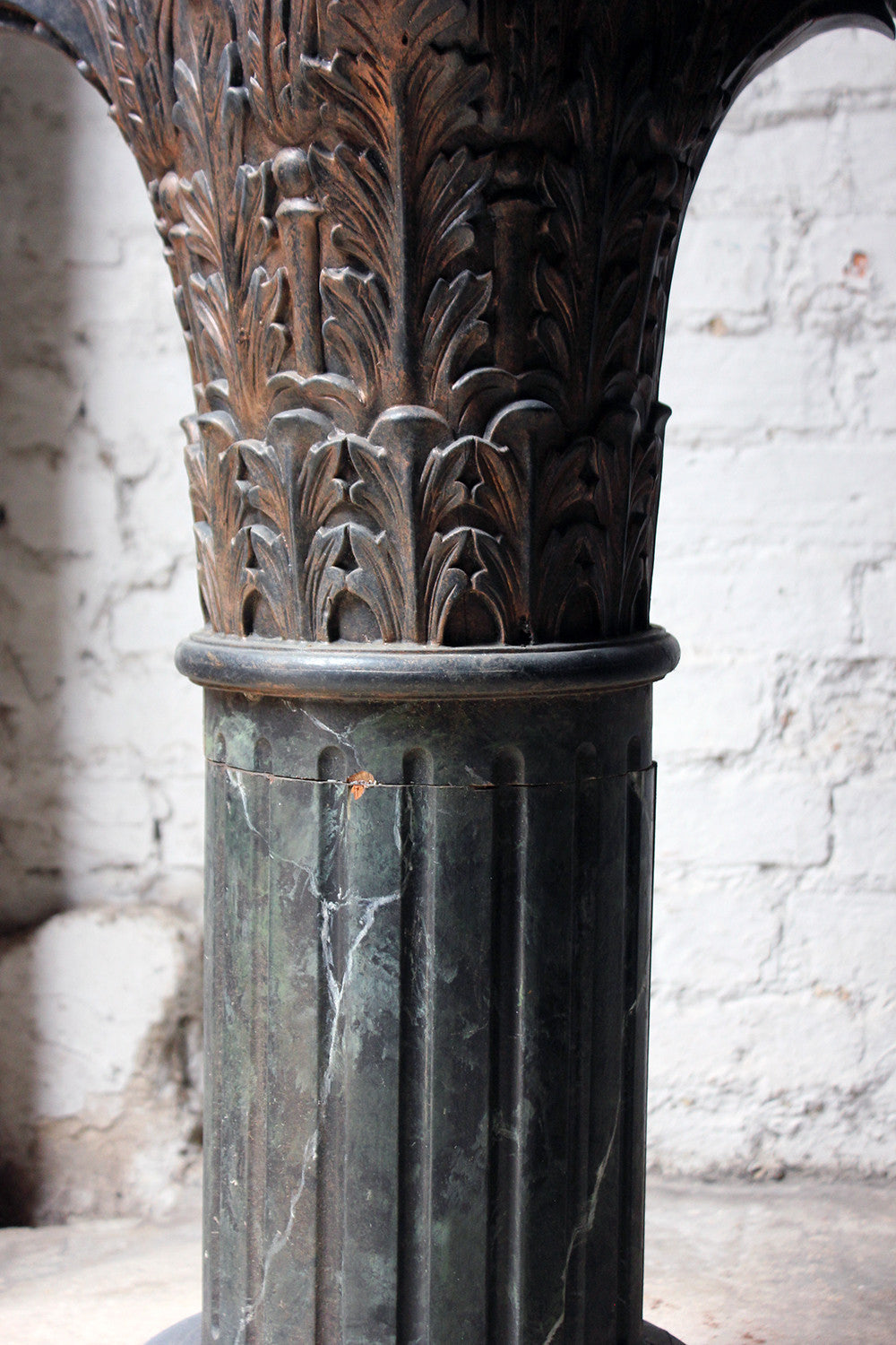 A Decorative Pair of Early 20thC Carved Pine & Faux Marble Painted Corinthian Column Pedestals c.1930-40