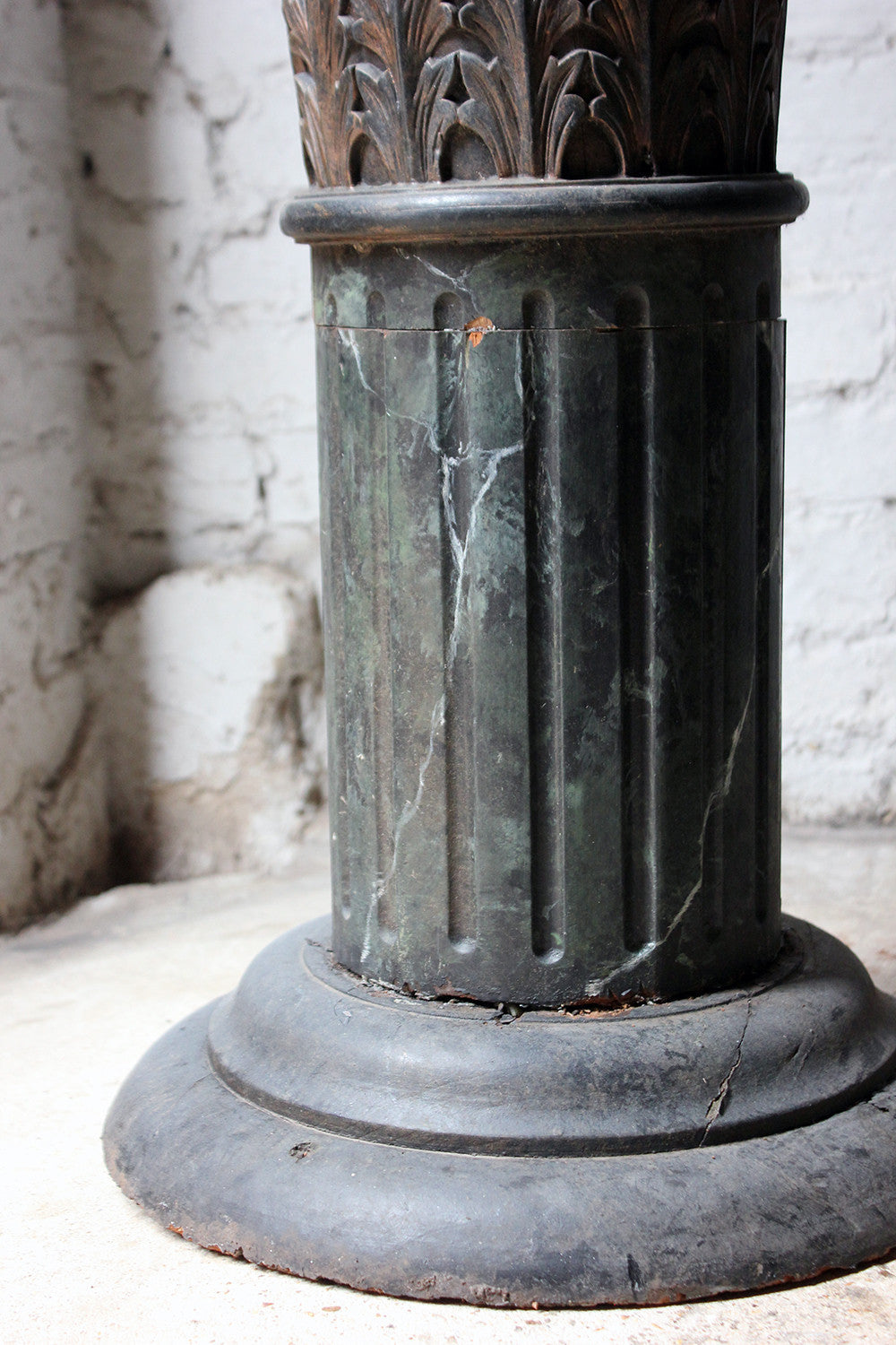 A Decorative Pair of Early 20thC Carved Pine & Faux Marble Painted Corinthian Column Pedestals c.1930-40